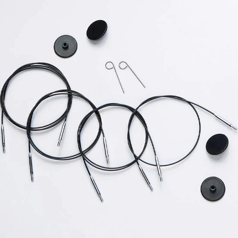 KnitPro Black Stainless Steel Nylon Coated Fixed and Swivel Cables with Silver Connector