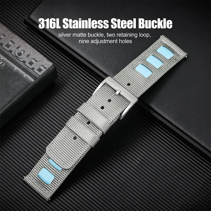 Leather Accented Canvas Nylon Watch Band 20mm/22mm