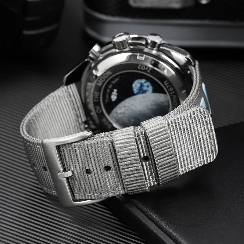 Leather Accented Canvas Nylon Watch Band 20mm/22mm
