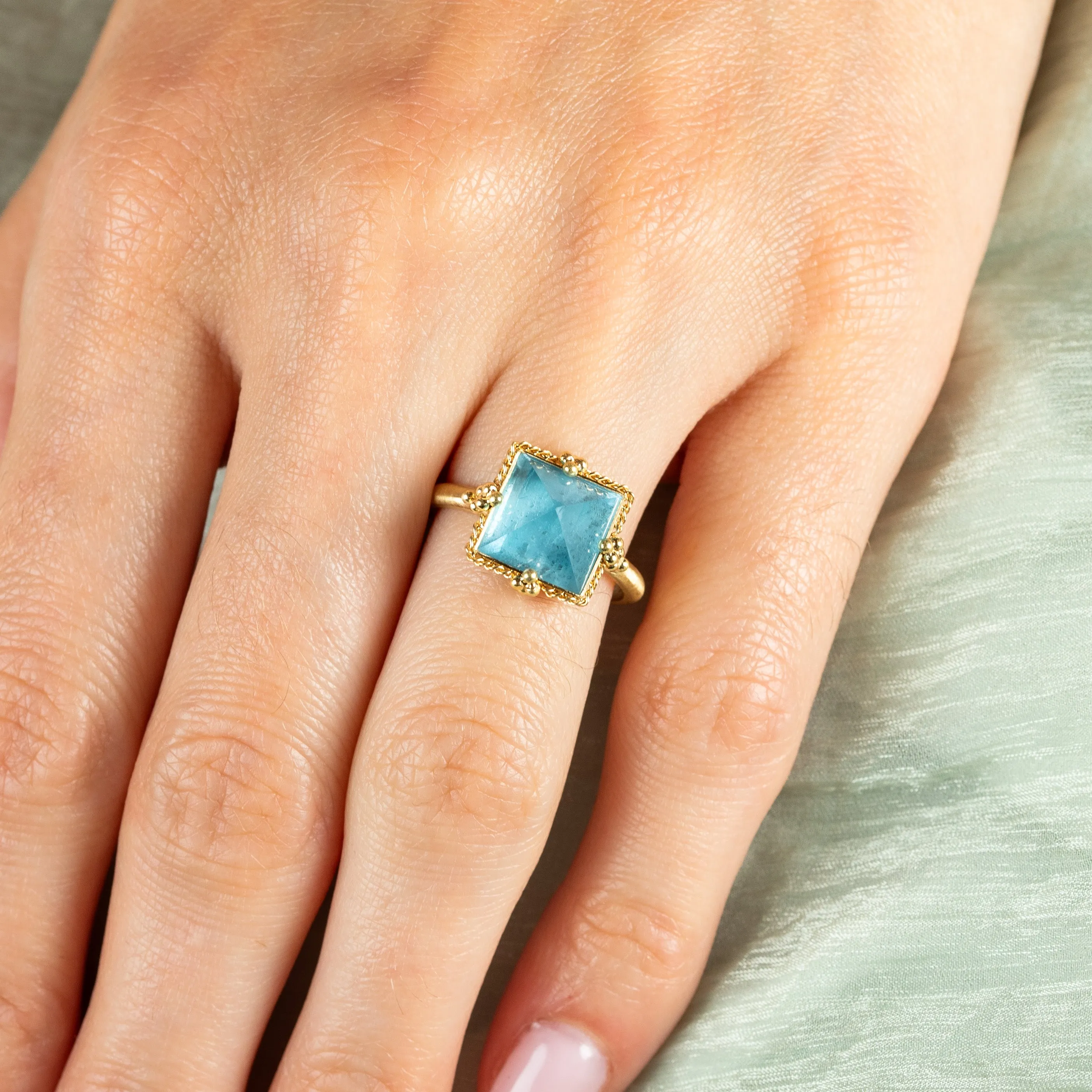 Light Blue Faceted Aquamarine Ring