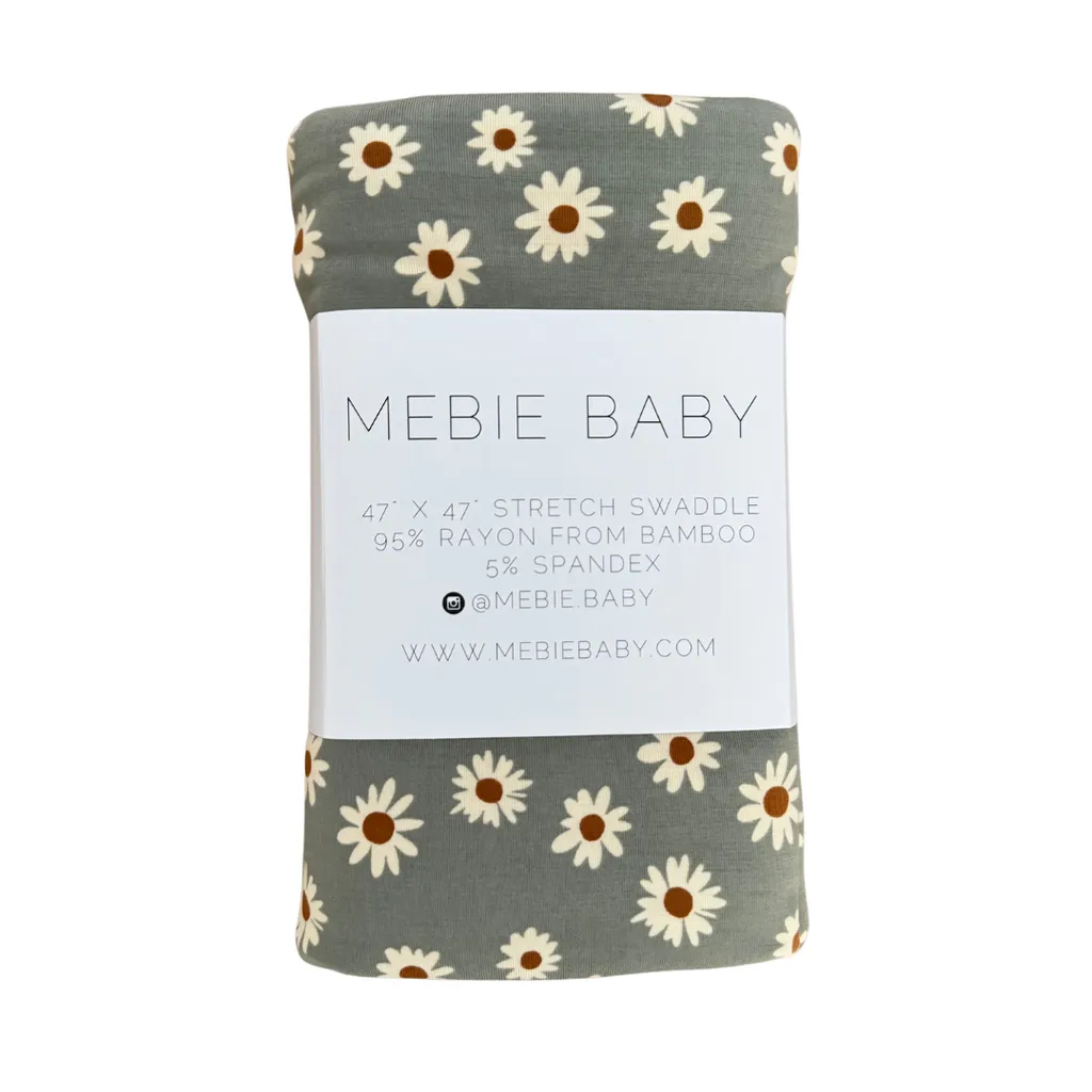 Light Green Daisy Bamboo Stretch Swaddle