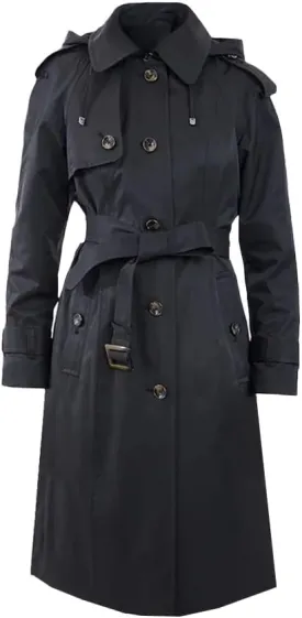LONDON FOG Women's Black Belted Trench Coat Hooded Jacket (US, Alpha, Medium, Regular, Regular, Black)