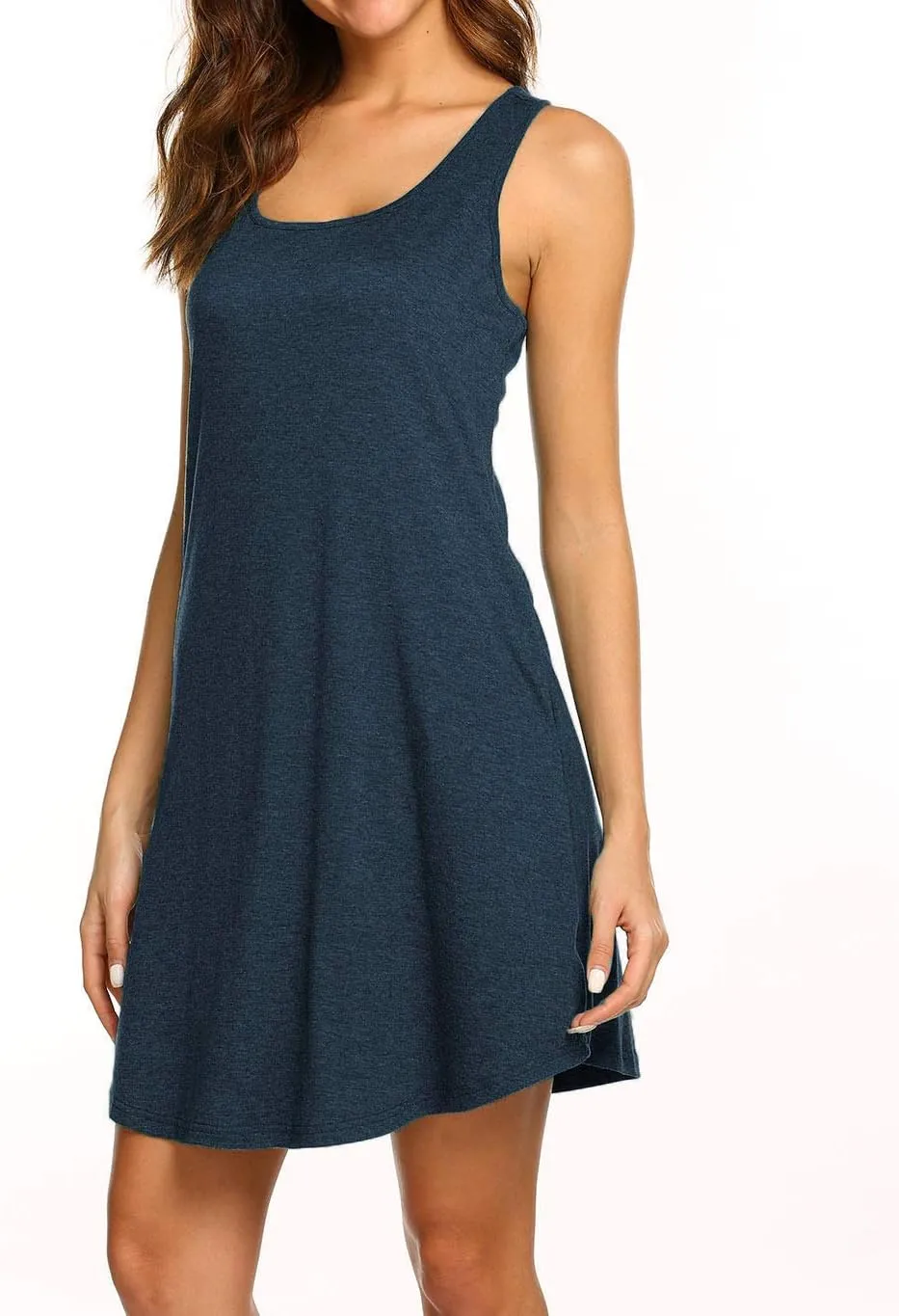 LuckyMore Womens Casual Scoop Neck Sleeveless Racerback Tunic Dress with Pockets