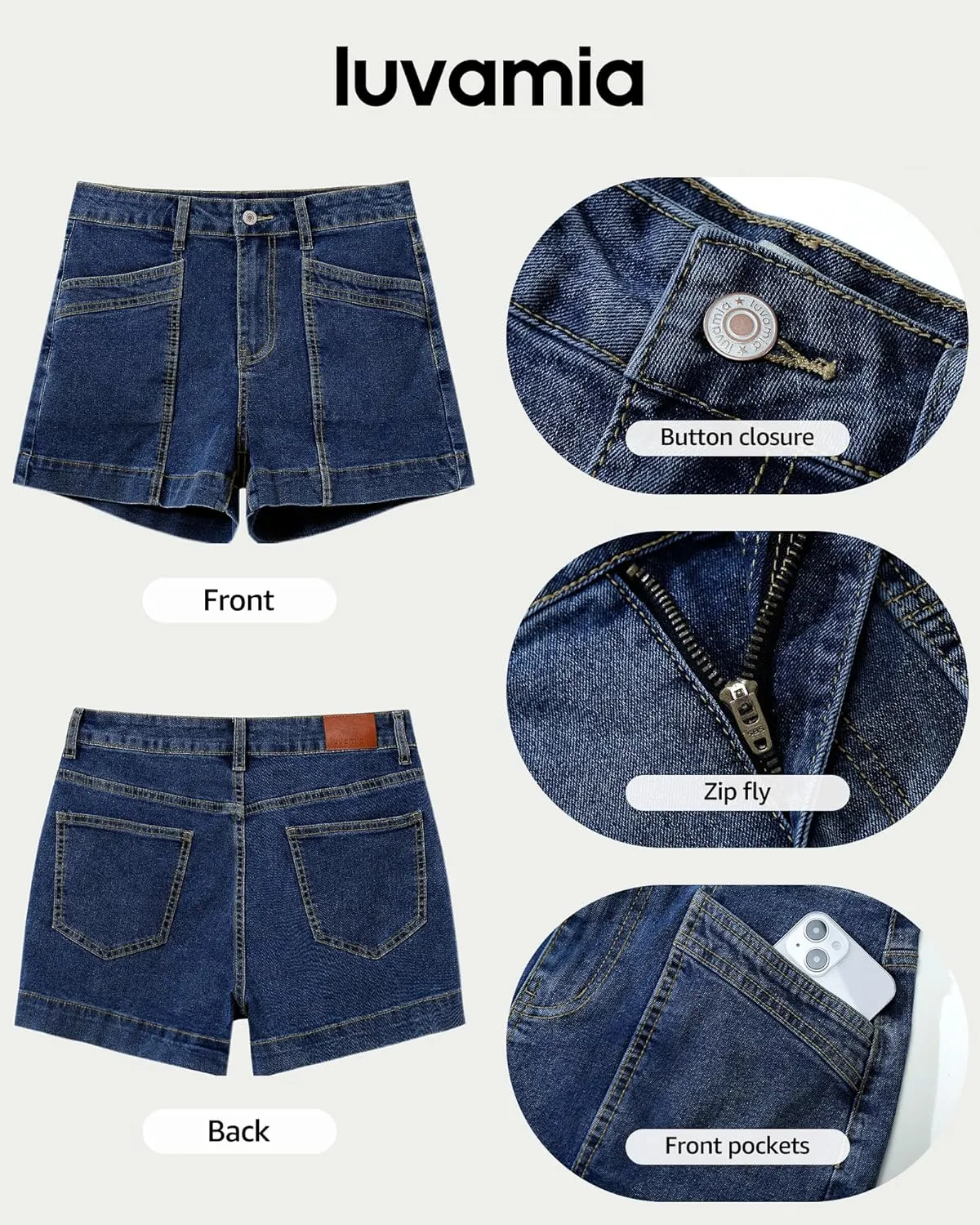 luvamia Jean Shorts for Women High Waisted Stretchy Denim Jorts Trendy Casual Distressed Cut Off Shorts with Pockets