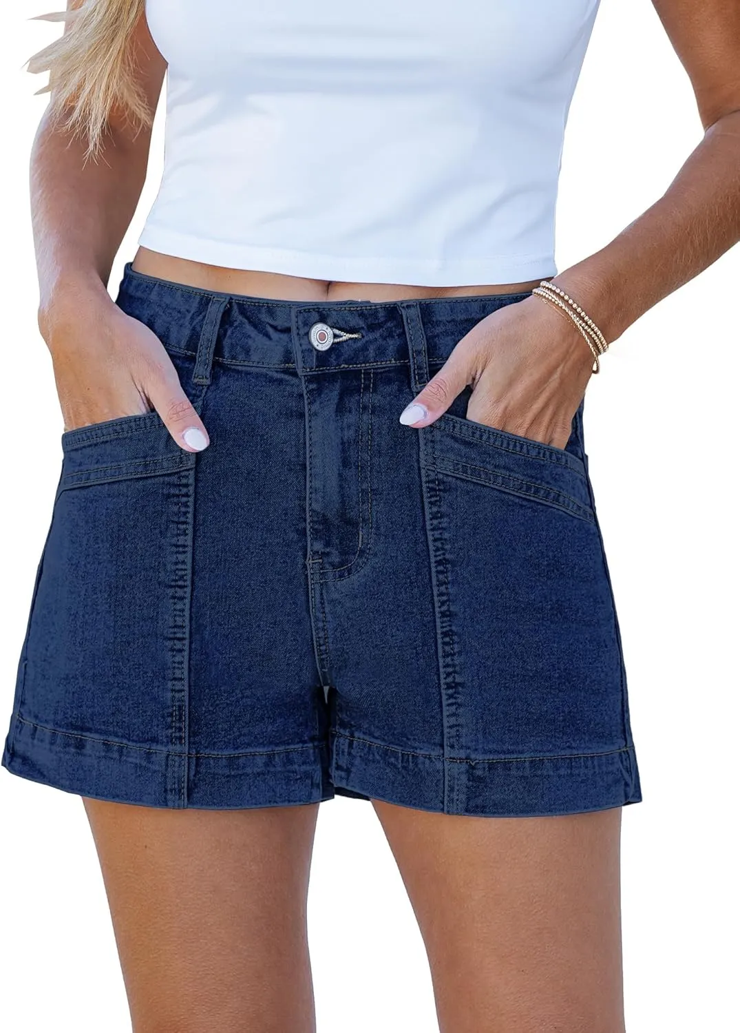 luvamia Jean Shorts for Women High Waisted Stretchy Denim Jorts Trendy Casual Distressed Cut Off Shorts with Pockets