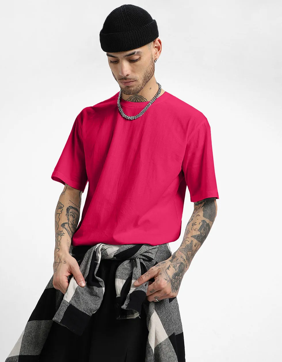 Magenta Solid Oversized T-shirt