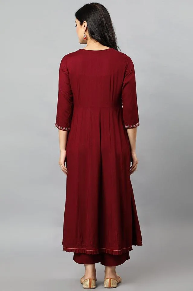 Maroon Anara Embroidered Rayon Kurta Dress