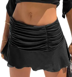 Meiweileya Women Ruched Ruffle Skirt Solid Stretch Pleated Sexy Mini Skirt Tennis Skirt for Girls