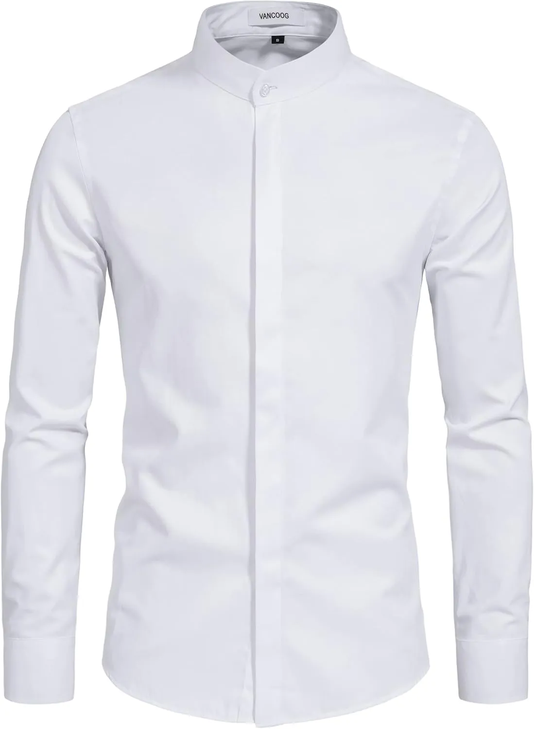 Mens Banded Collar(Mandarin Collar) Long Sleeve Casual Solid Fancy Dress Shirts