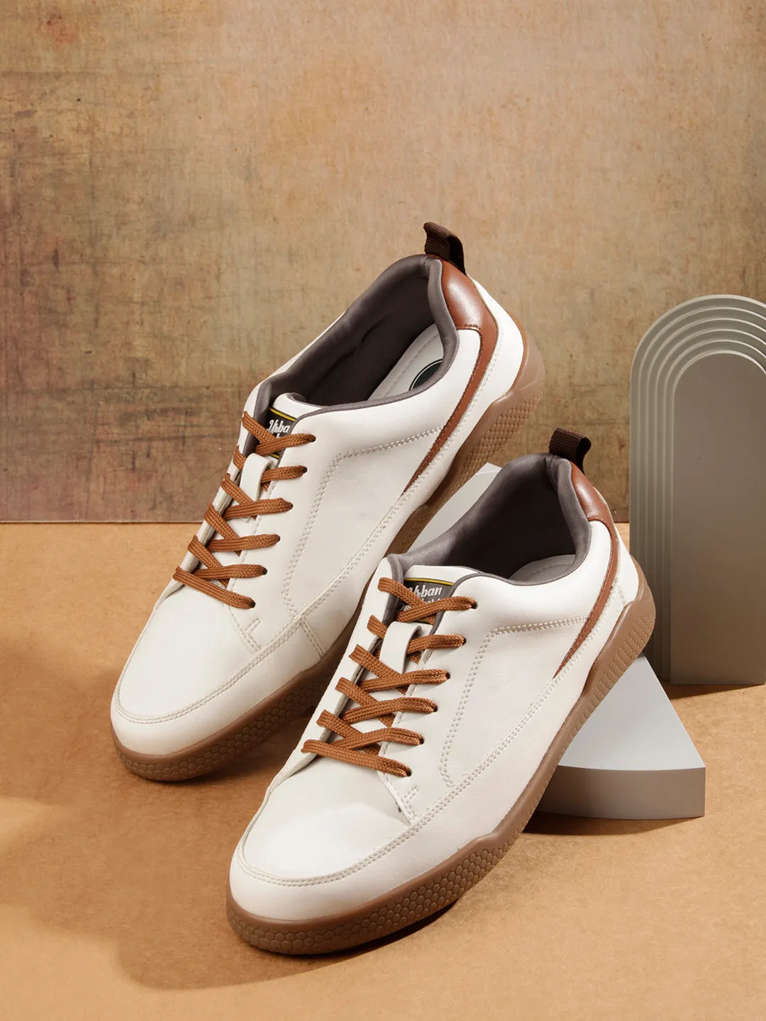 Men's White Textured Leather Sneaker (ID3096)