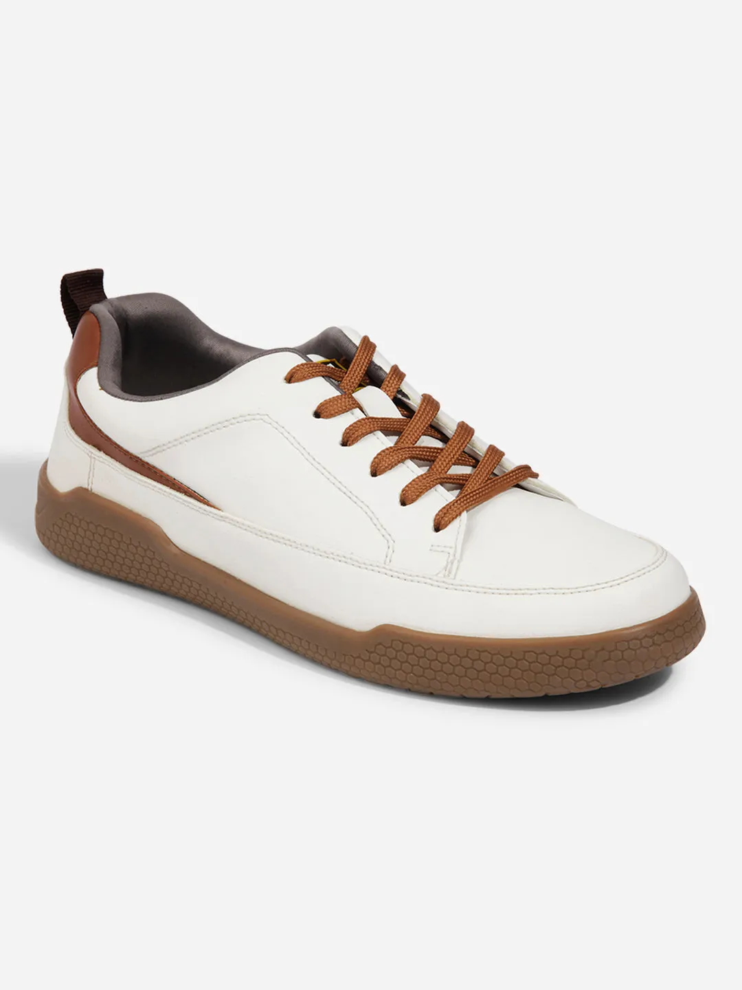 Men's White Textured Leather Sneaker (ID3096)