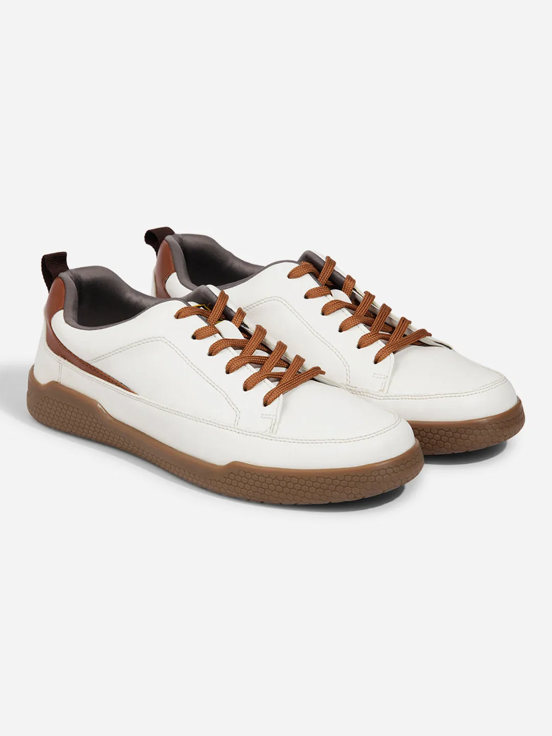 Men's White Textured Leather Sneaker (ID3096)