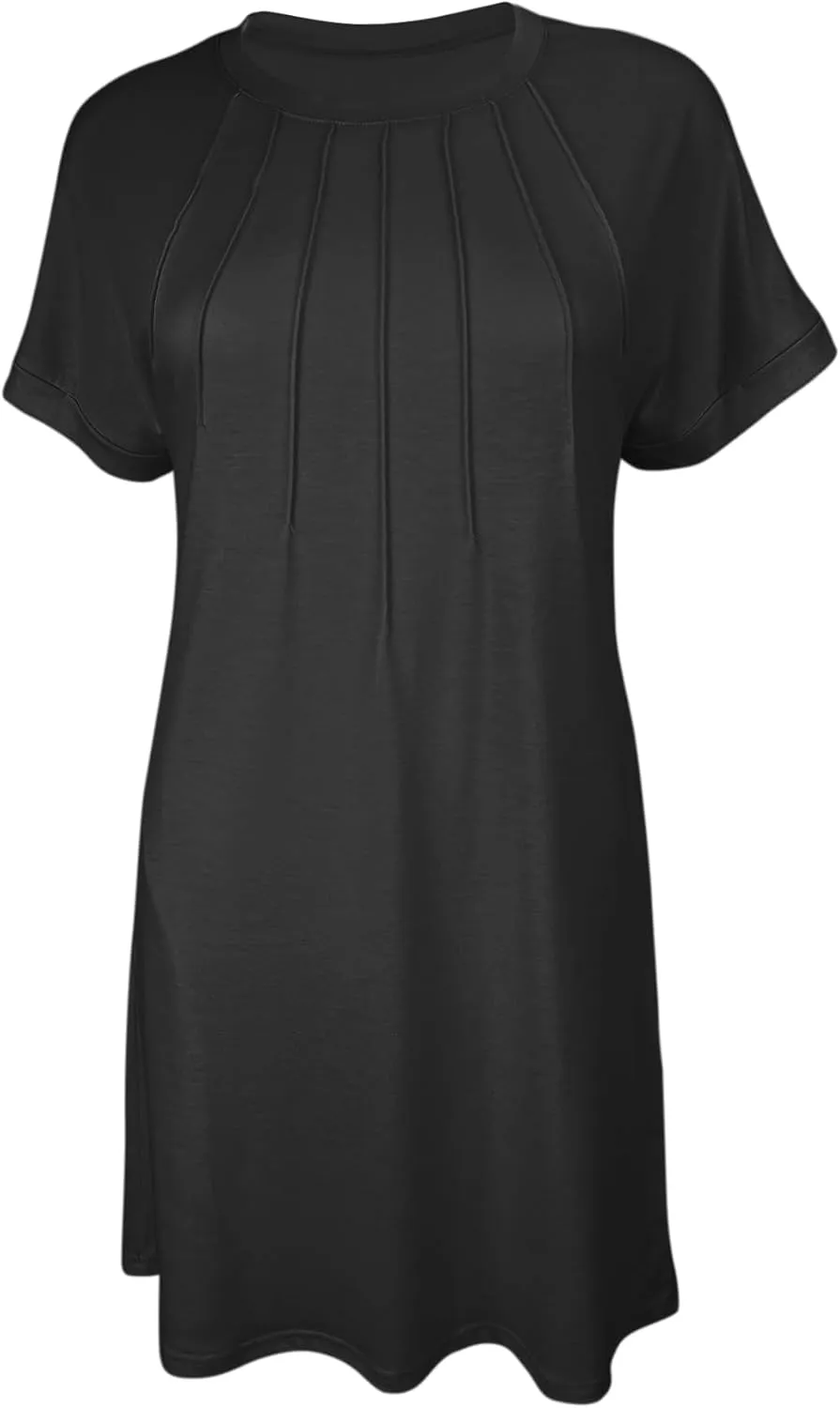 Minclouse Women's Casual Cap Short Sleeves Mini Dresses Cute Pleated T Shirt Dress with Pockets