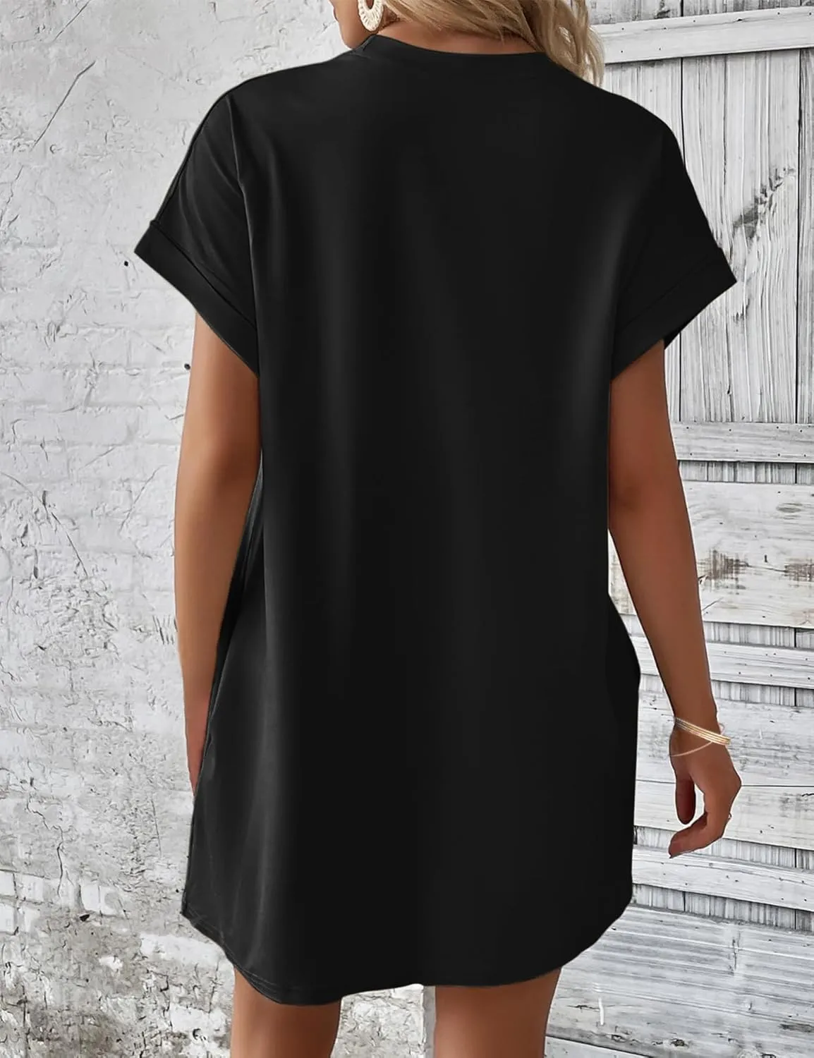 Minclouse Women's Casual Cap Short Sleeves Mini Dresses Cute Pleated T Shirt Dress with Pockets