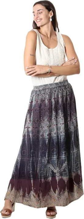 NOVICA Embroidered Viscose Maxi Skirt, Jaipur Twilight'