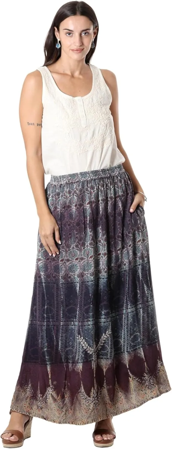 NOVICA Embroidered Viscose Maxi Skirt, Jaipur Twilight'