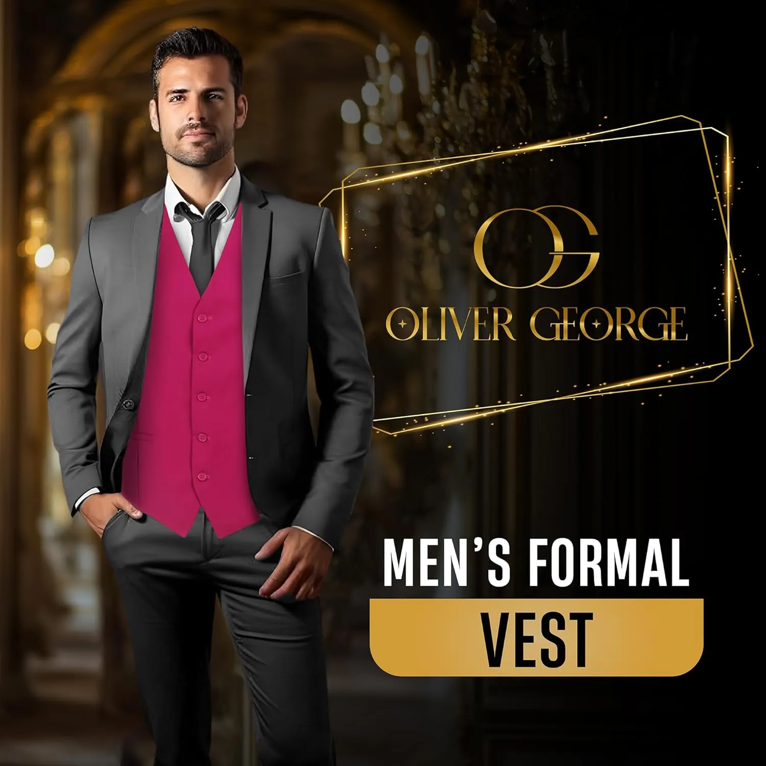 Oliver George Men's Solid Formal Business Dress Vest Waistcoat Vest for Suit or Tuxedo