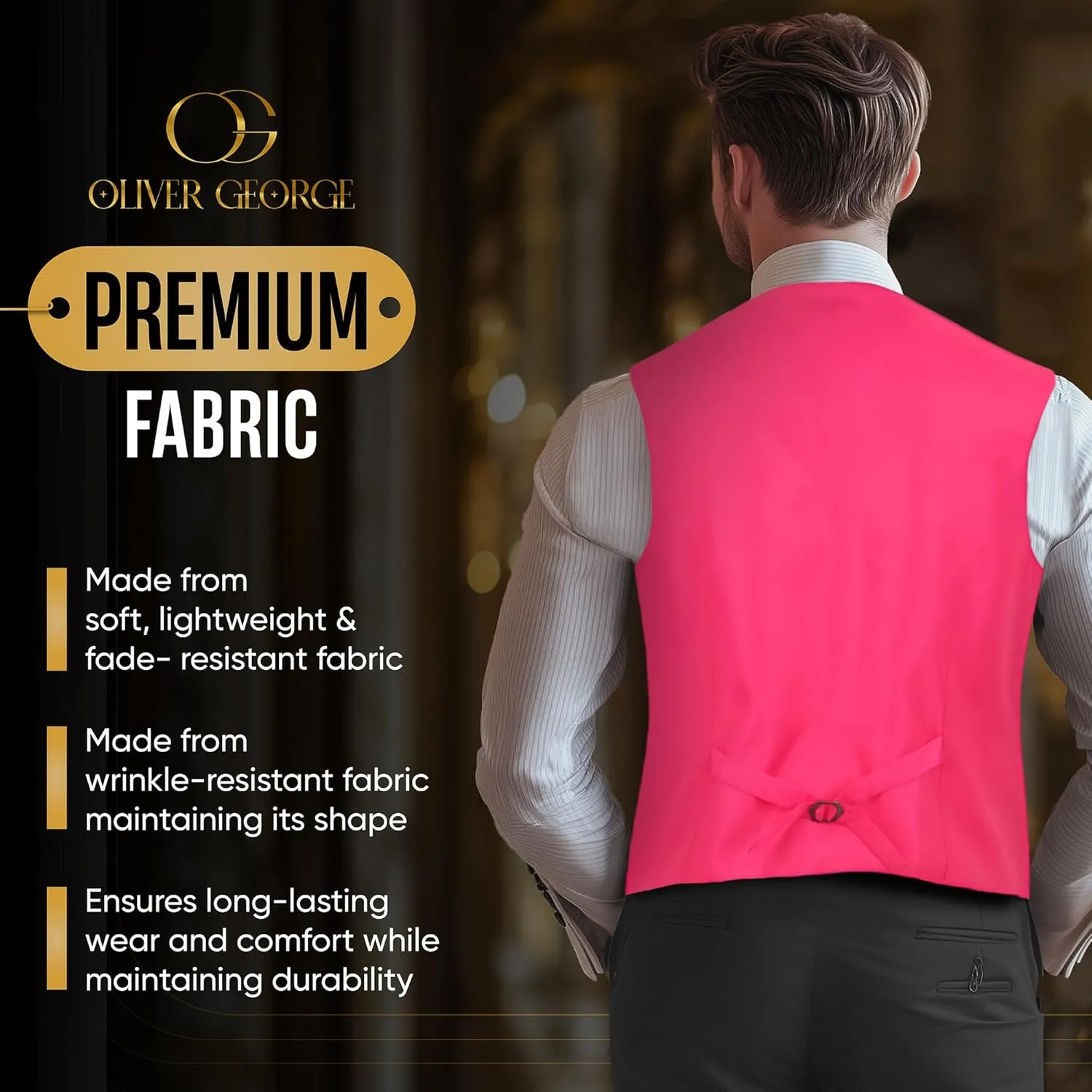 Oliver George Men's Solid Formal Business Dress Vest Waistcoat Vest for Suit or Tuxedo