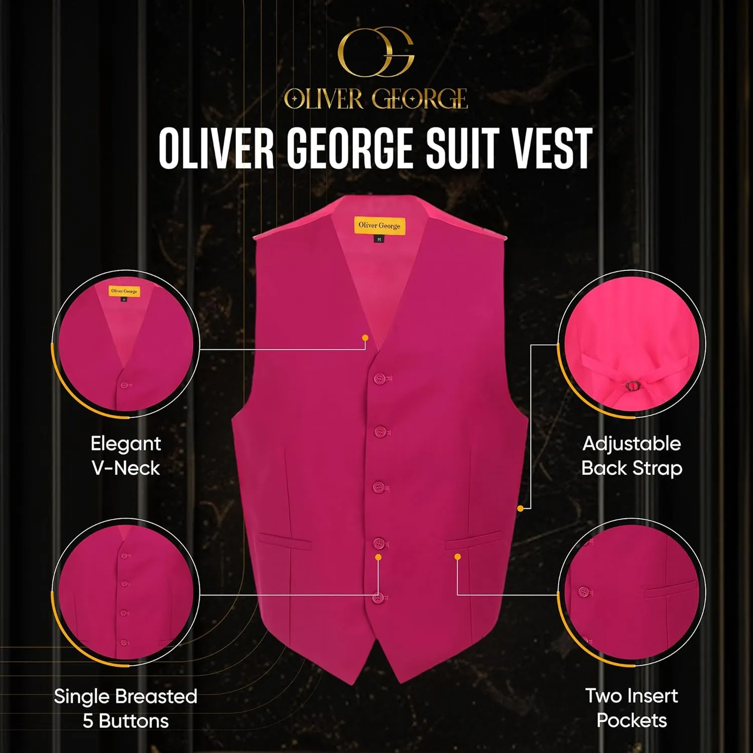 Oliver George Men's Solid Formal Business Dress Vest Waistcoat Vest for Suit or Tuxedo