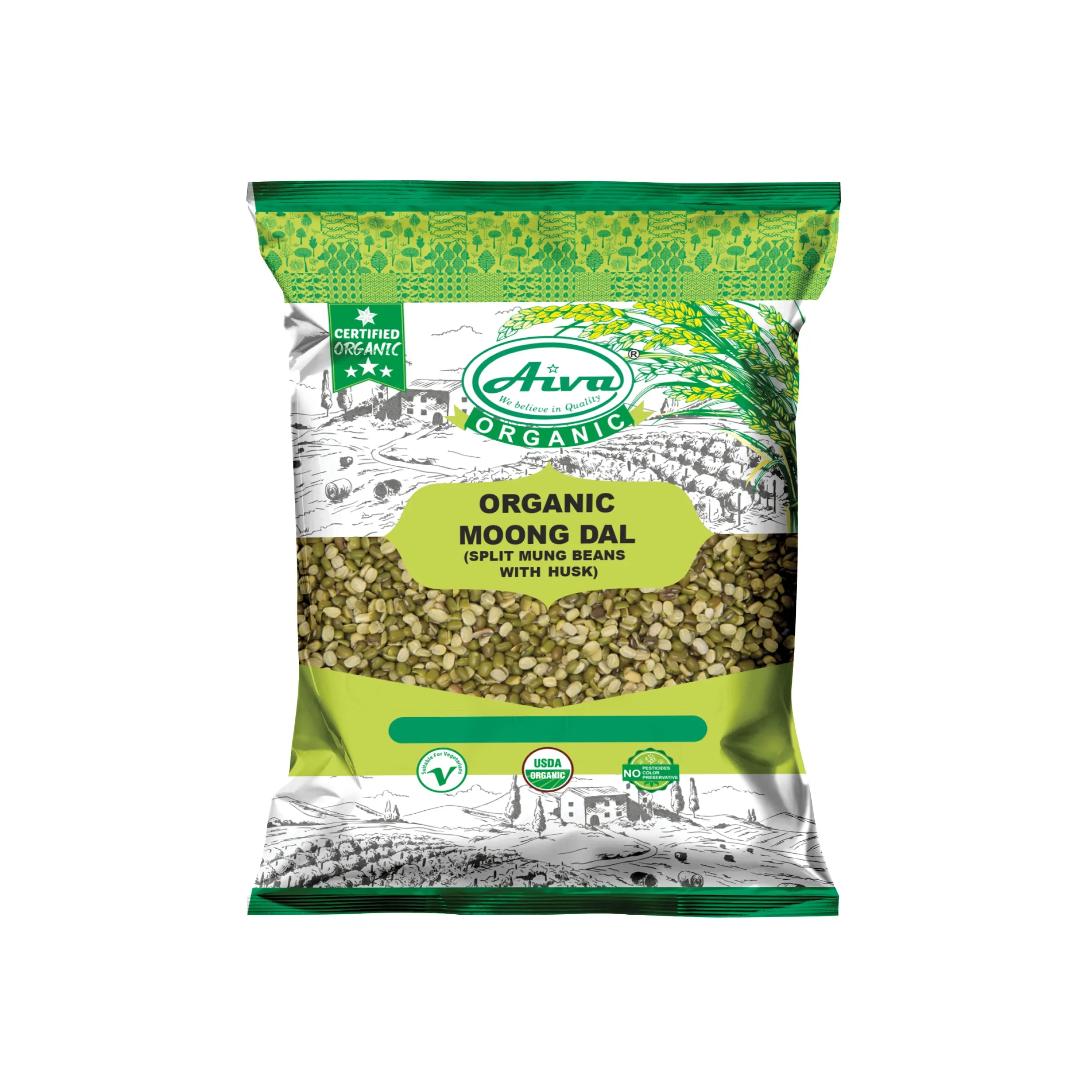 Organic Moong Split With Husk (Green Mung Bean Split) - Usda Certified