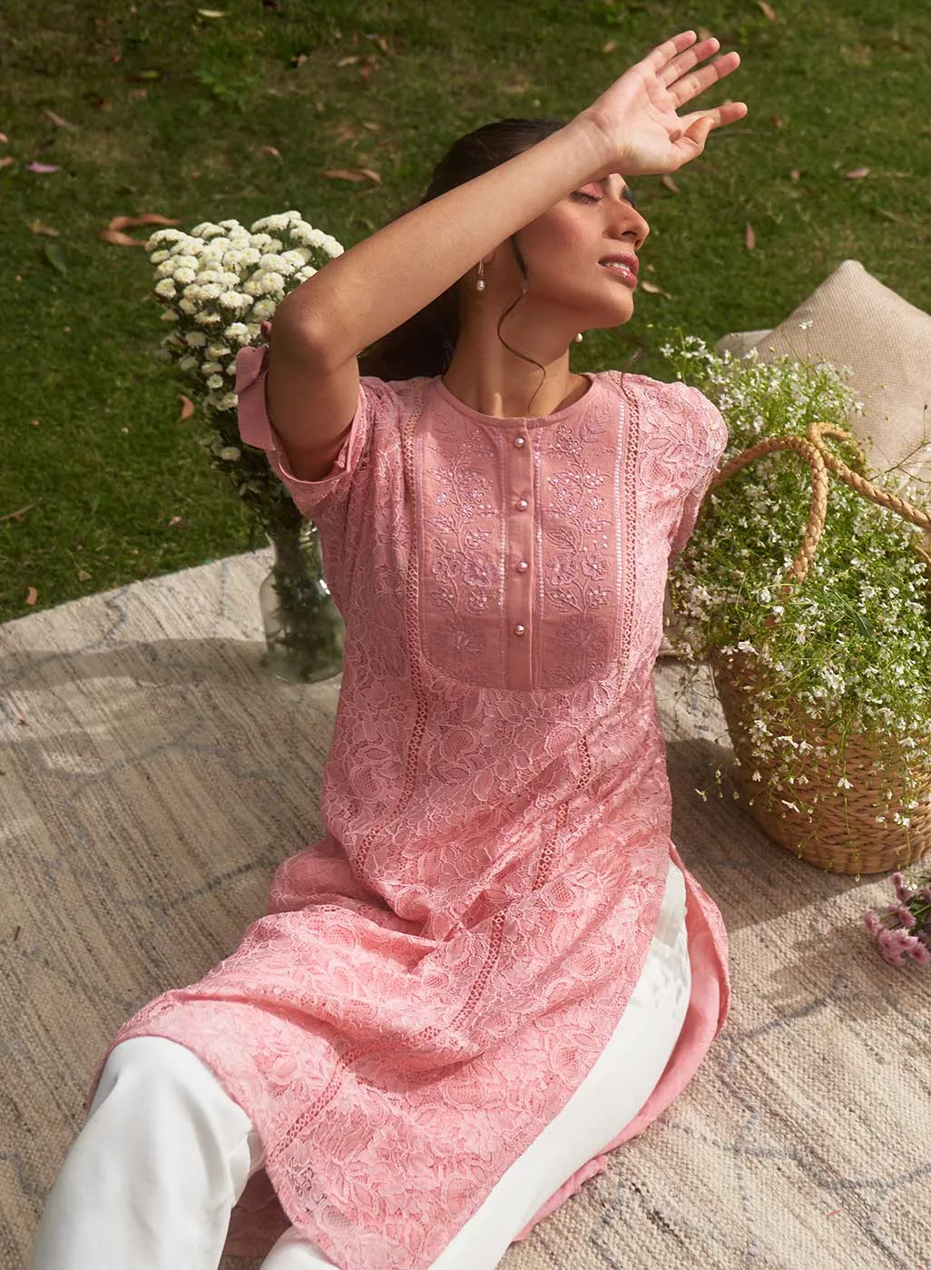 Peach Floral Nargis Kurta with Embroidery