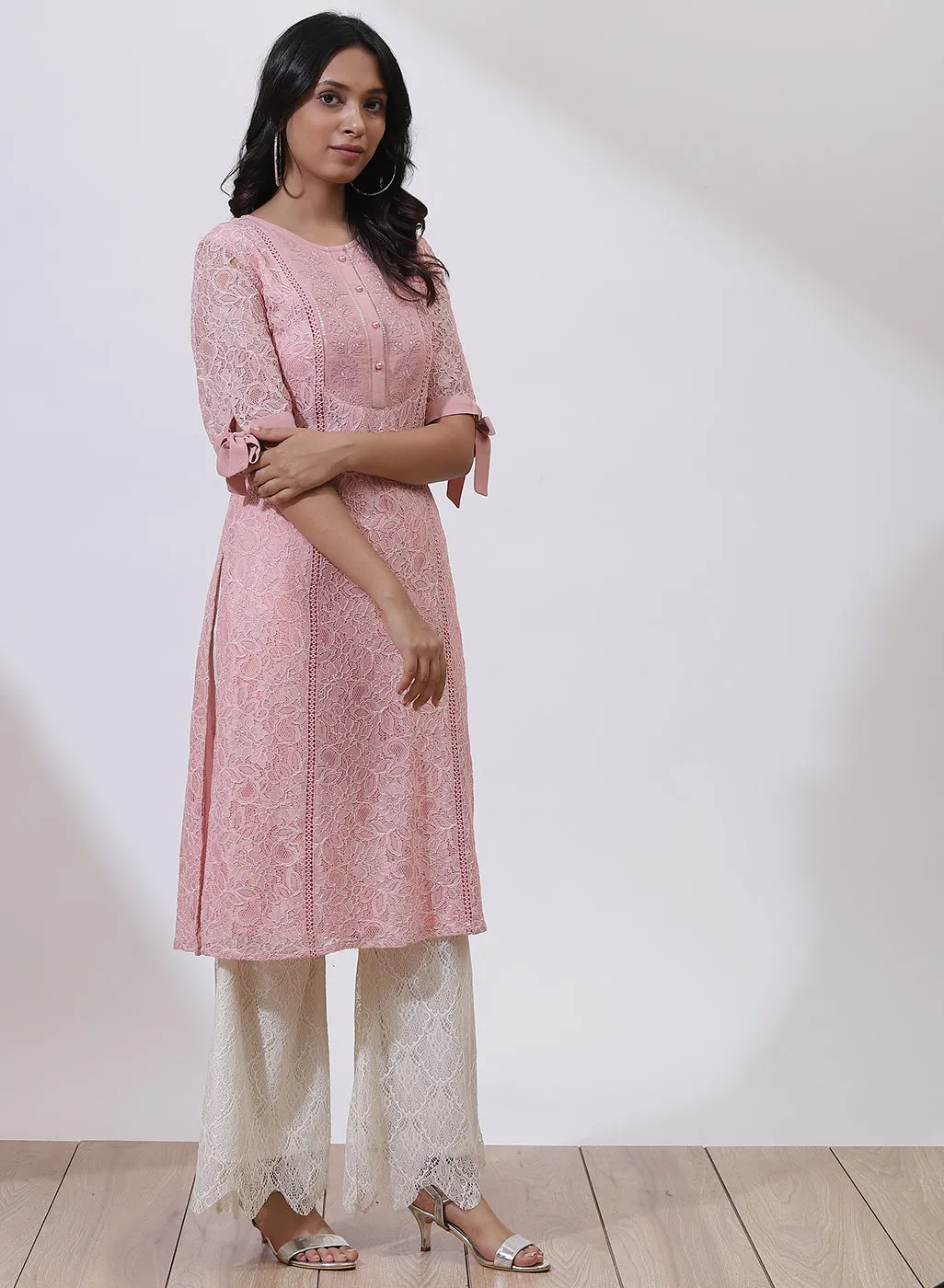 Peach Floral Nargis Kurta with Embroidery