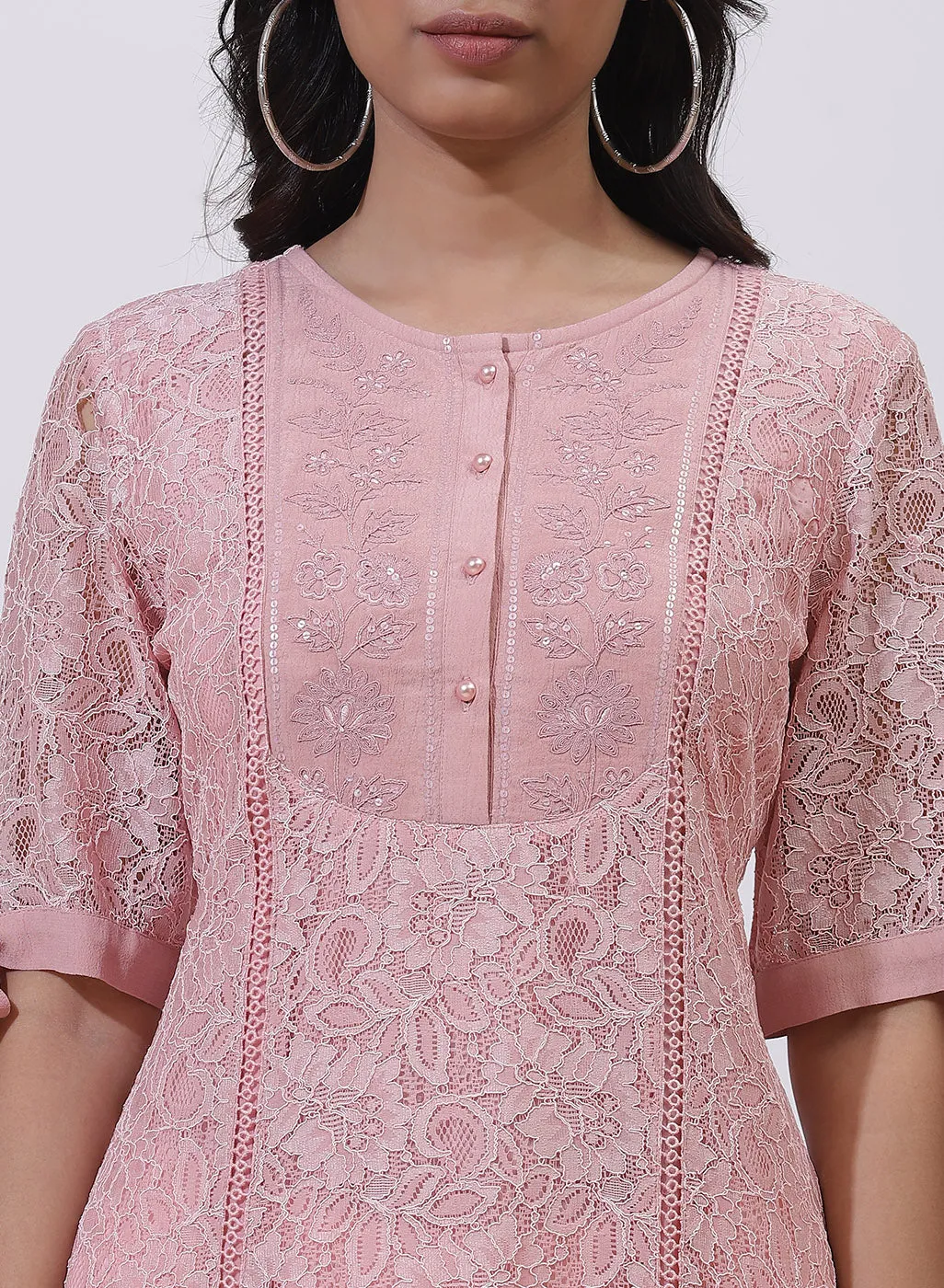 Peach Floral Nargis Kurta with Embroidery