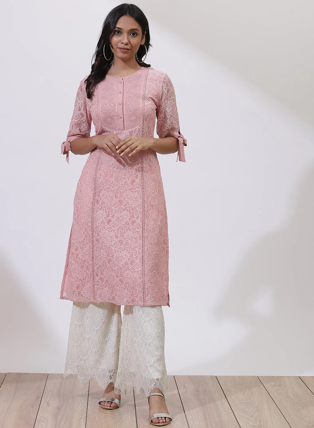 Peach Floral Nargis Kurta with Embroidery