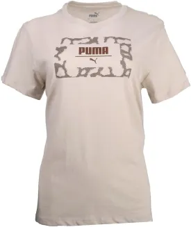 PUMA Womens Cheetah Box Crew Neck Short Sleeve Casual Tops Casual - Beige - Size L