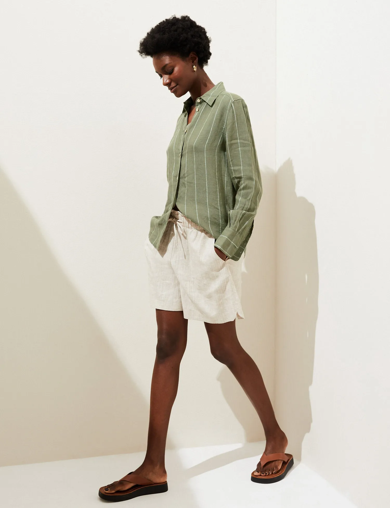 Pure Linen Striped Collared Shirt