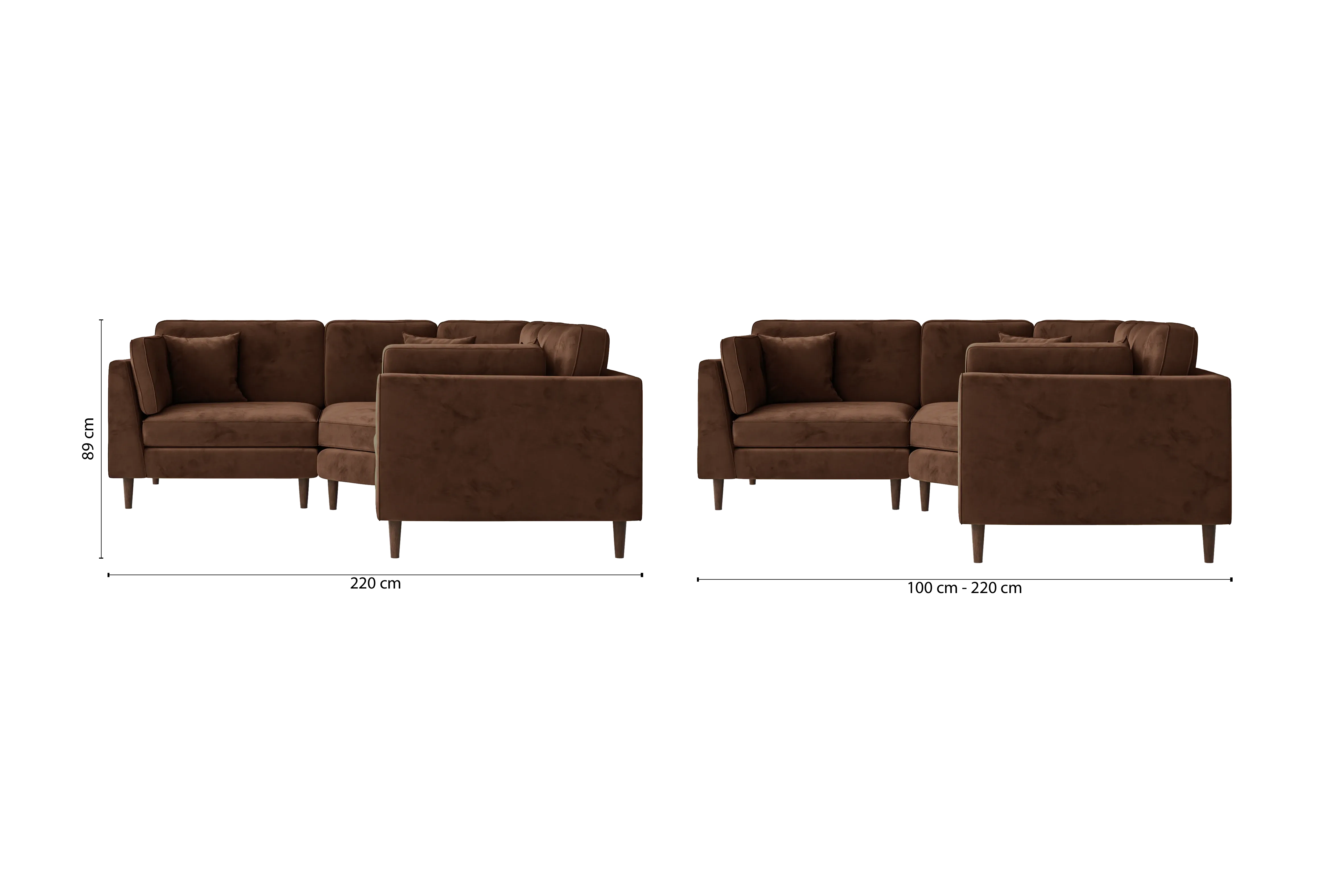 Ragusa 3 Seater Corner Sofa Coffee Brown Velvet