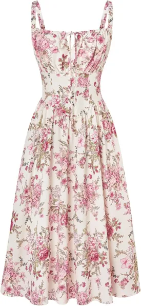 Scarlet Darkness Floral Printed Corset Dress Ruched Bust Cami Dress Flowy Sundress