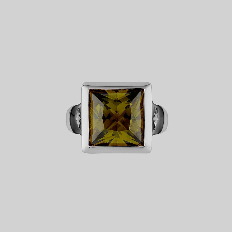SCARLETT. Green CZ Black Enamel Statement Ring - Silver