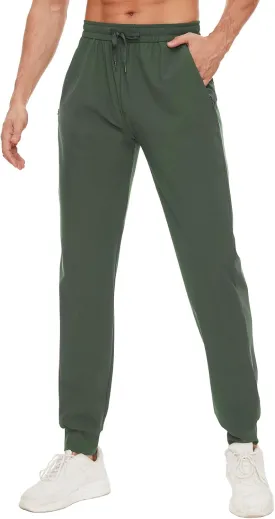 SEVEGO Men's 31"/33"/35"/37" Tall Inseam Joggers Lightweight Sweatpants 3 Zipper Pocket Tapered Athletic Workout Gym Pant 35", Army Green, XXL