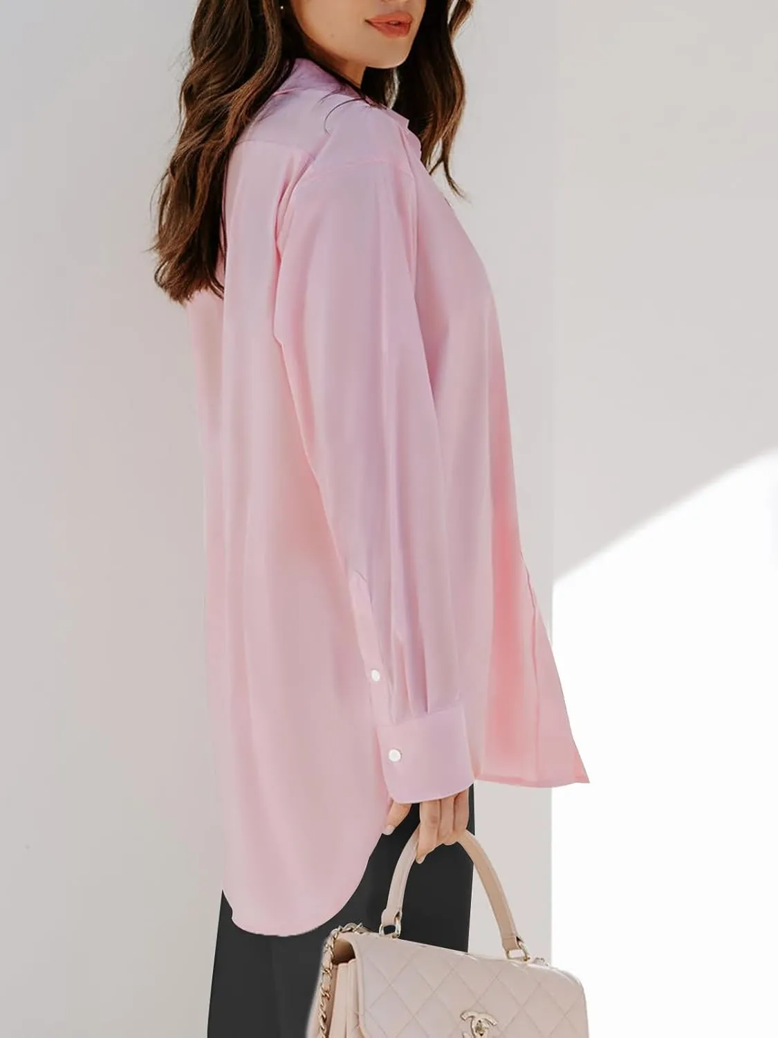 siliteelon Womens Button Down Shirts Dress Shirts Long Sleeve Blouses V Neck Solid Casual Tunics Tops with Pockets