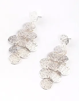 Silver Hammered Tier Round Drop Earrings