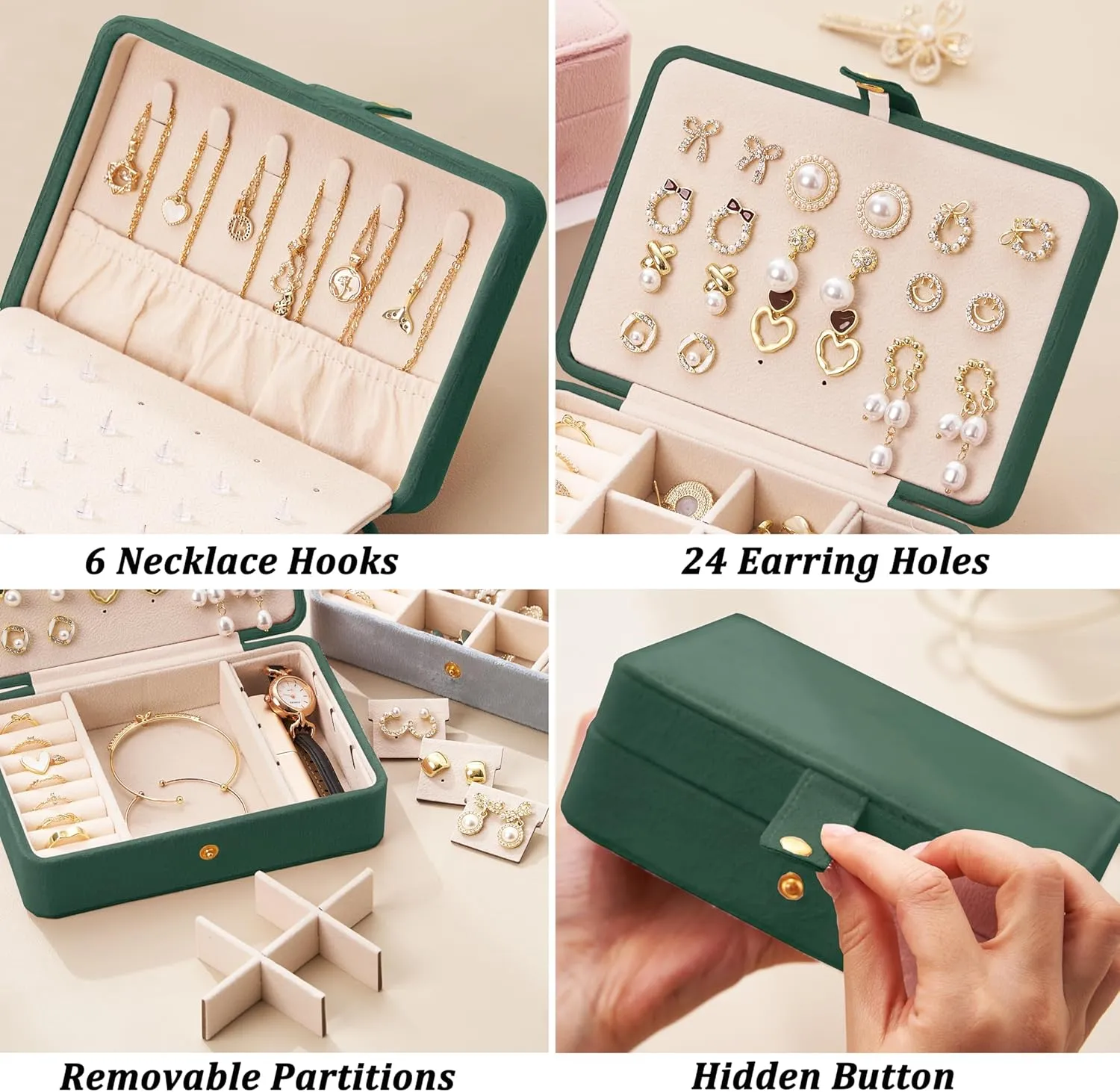 Small Jewelry Box for Earrings, Travel Earring Organizer for Girls Earring Box Travel Earring Case Organizer Green Travel Jewelry Boxes for Women Small Earring Holder Organizer Box for Girls