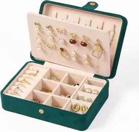 Small Jewelry Box for Earrings, Travel Earring Organizer for Girls Earring Box Travel Earring Case Organizer Green Travel Jewelry Boxes for Women Small Earring Holder Organizer Box for Girls