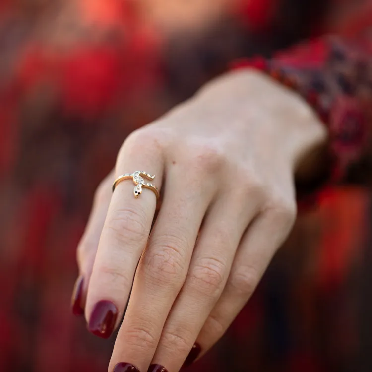 Solid Gold Diamond Snake Ring for Protection