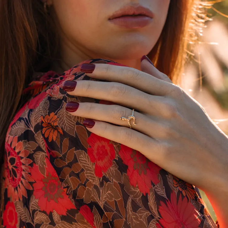 Solid Gold Diamond Snake Ring for Protection