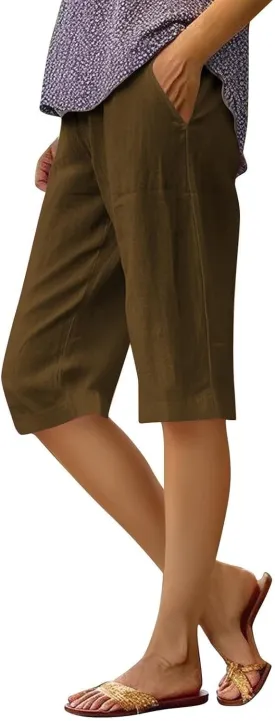 Summer Bermuda Shorts for Women Knee Length 2025 Trendy Linen Shorts Lightweight Casual Beach Short Pants