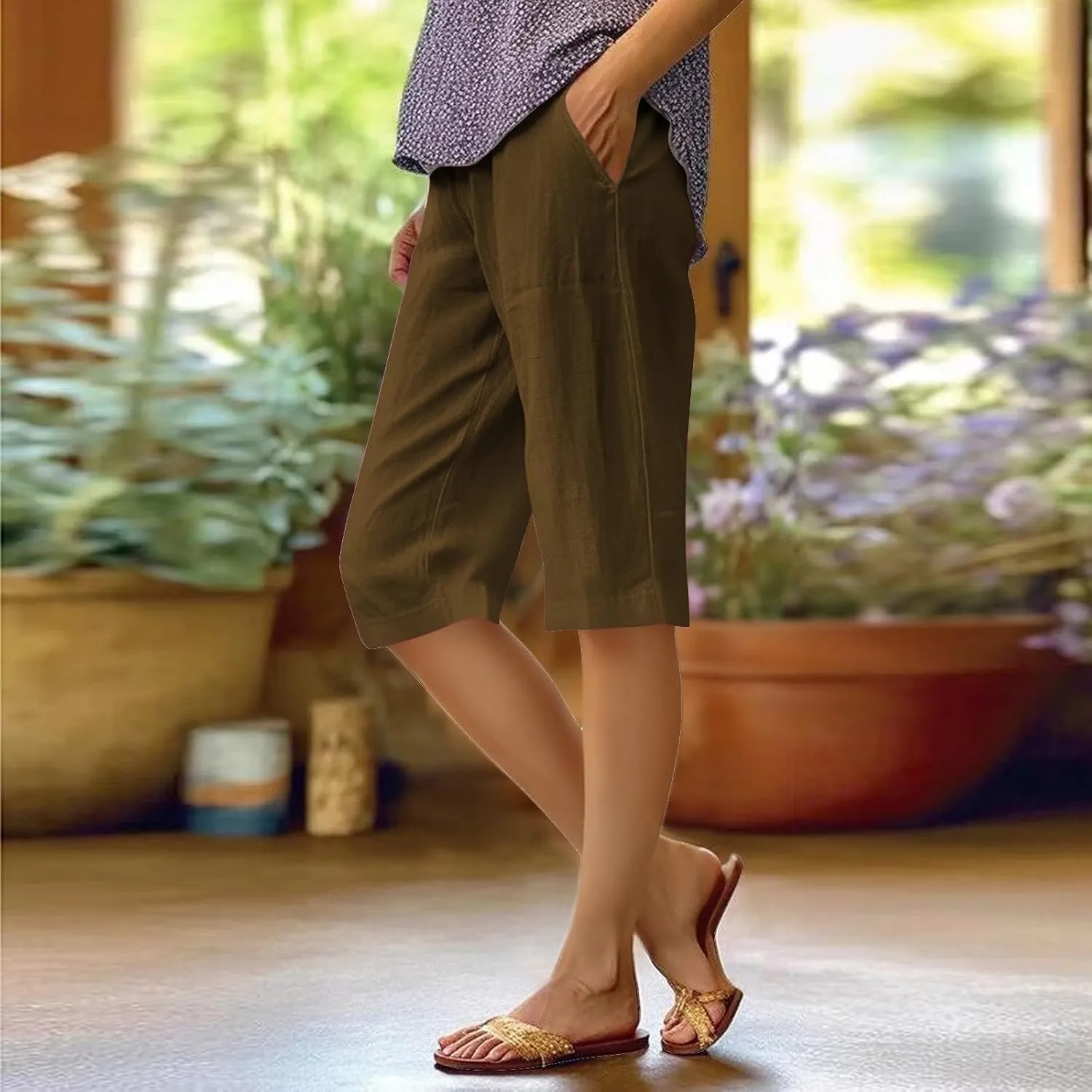 Summer Bermuda Shorts for Women Knee Length 2025 Trendy Linen Shorts Lightweight Casual Beach Short Pants
