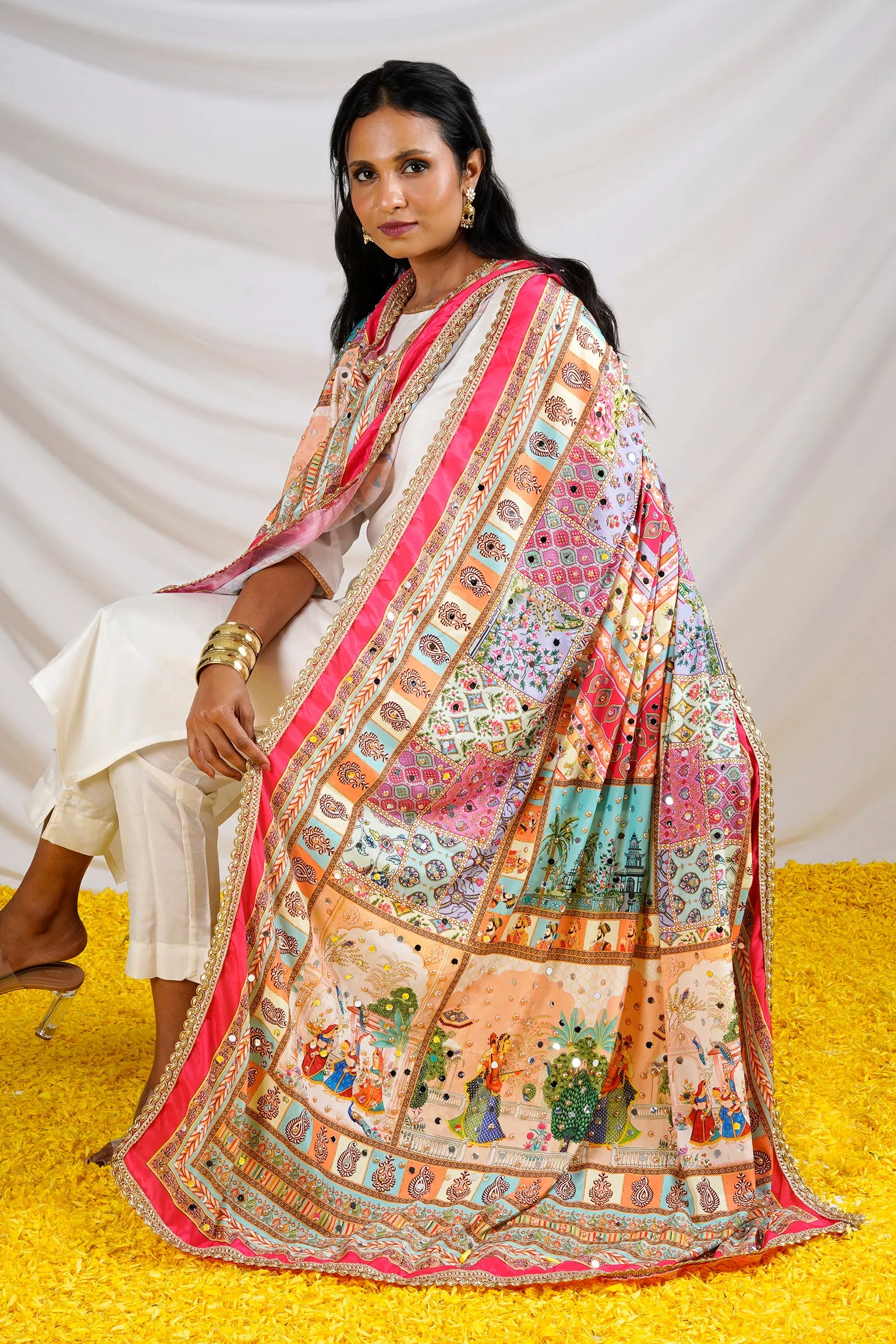 Teejh Begum Embellished Printed Dupatta