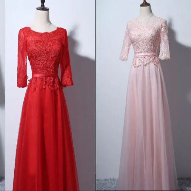 Multicolored Arelle Long-Sleeve Gown in Black, White, Pink, Red, and Blue (Available in 4 Colors)