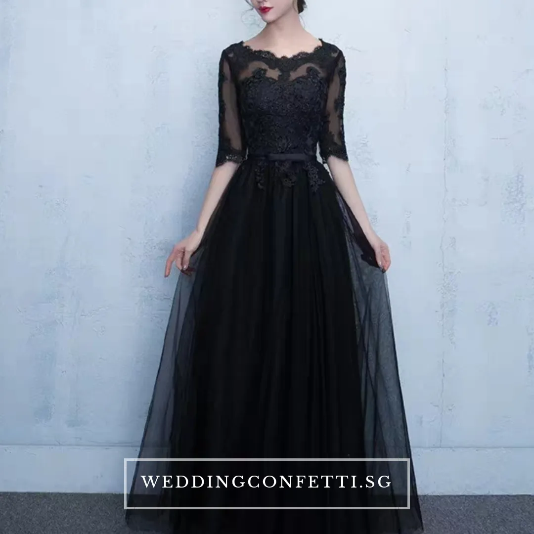 Multicolored Arelle Long-Sleeve Gown in Black, White, Pink, Red, and Blue (Available in 4 Colors)