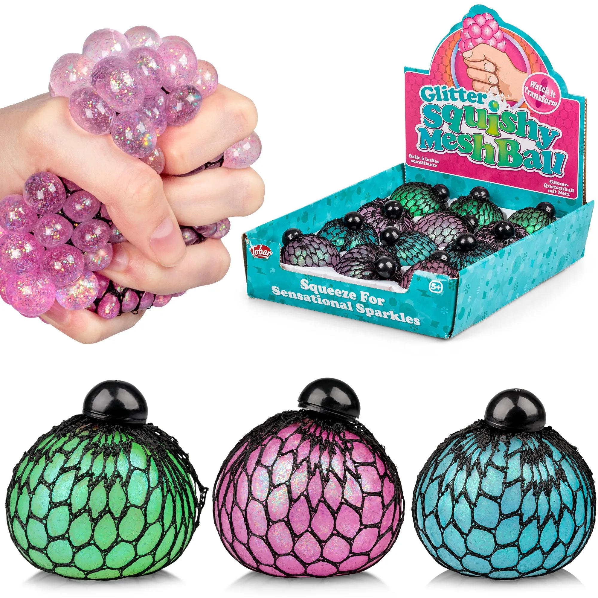 Tobar Glitter Squishy Mesh Ball Assorted Styles