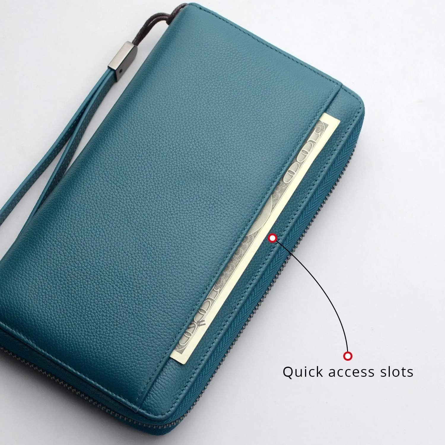 Travel Document Organizer RFID Blocking Leather Multiple Passport Wallet Family Holder Id Wrist Strap(Lake Blue)
