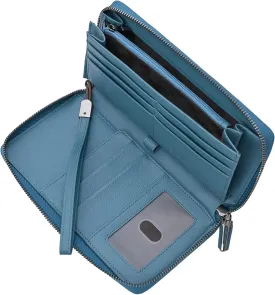 Travel Document Organizer RFID Blocking Leather Multiple Passport Wallet Family Holder Id Wrist Strap(Lake Blue)