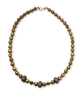 Vintage 20K Gold Over Wax Bead w/Gold & Diamond Beads Necklace 2