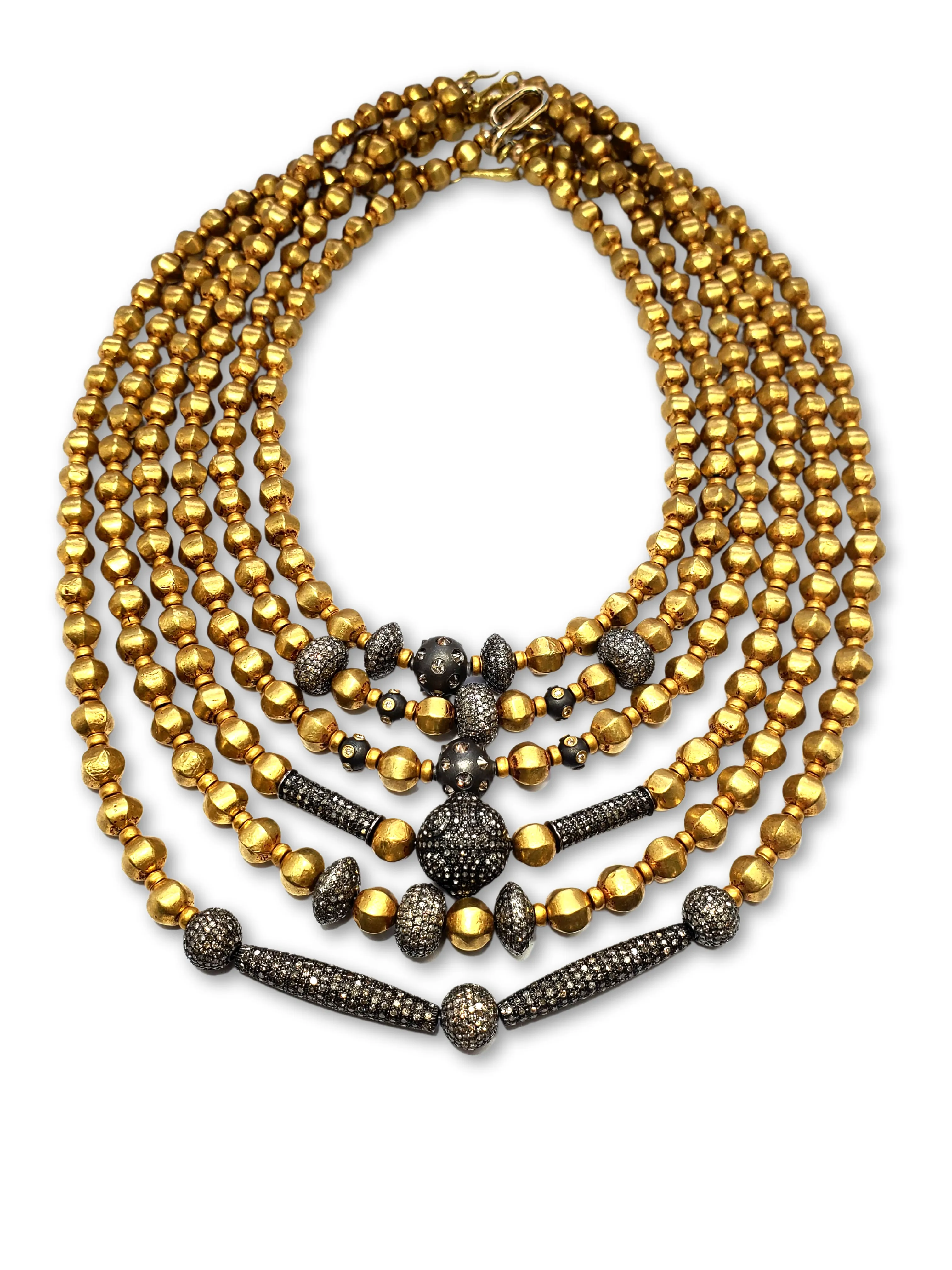 Vintage 20K Gold Over Wax Bead w/Gold & Diamond Beads Necklace 2